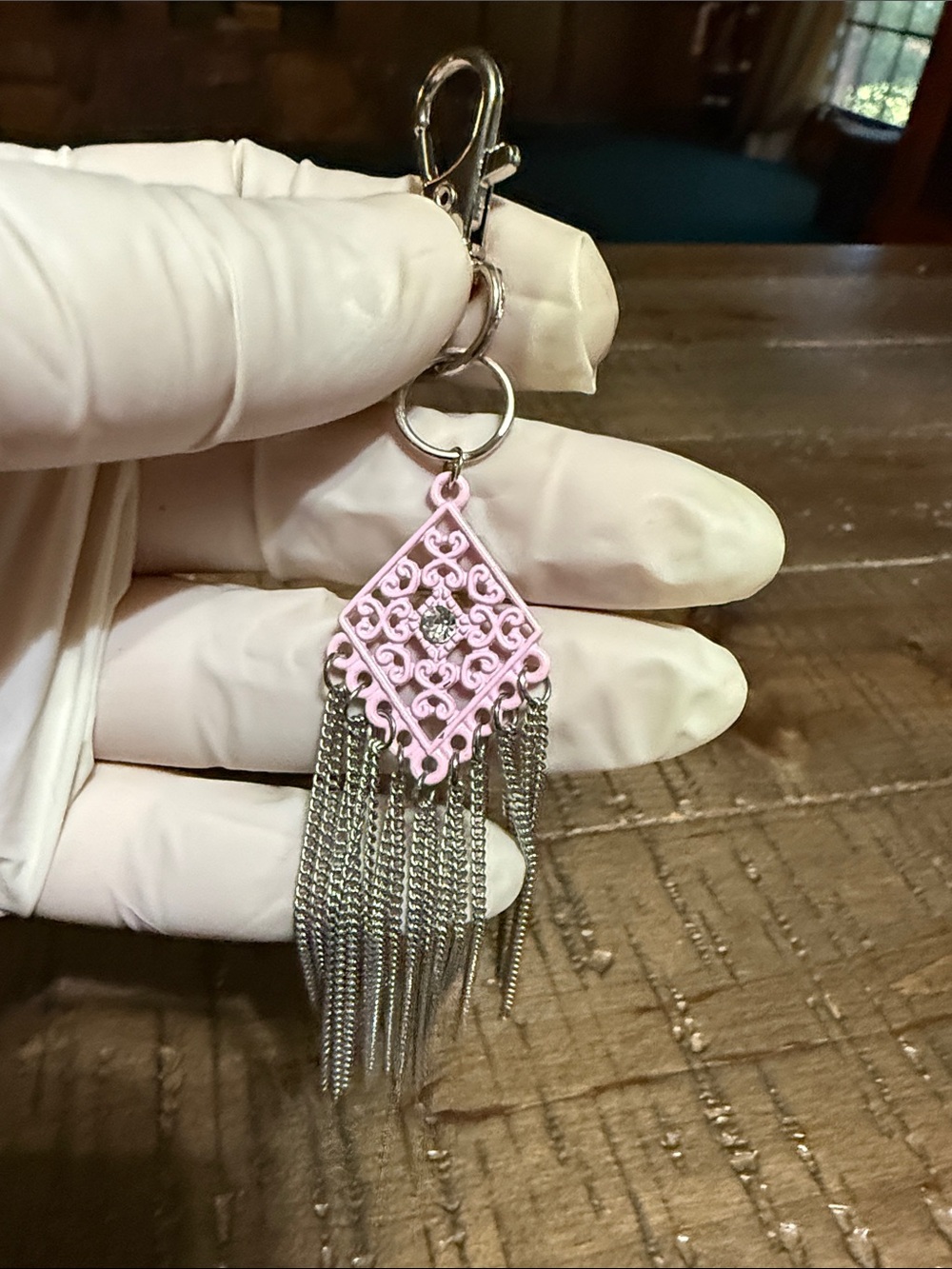 Pink Filigree Tassel Keychain Charm